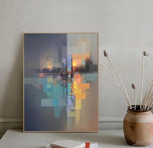 Décoration murale moderne avec cette peinture à l'huile abstraite au cadre doré