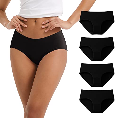INNERSY Bragas Negras Algodon y Spandex Braguitas Mujer Comodas Culotte Cintura Media Pack de 4 (XL, 4 Negro Básico)