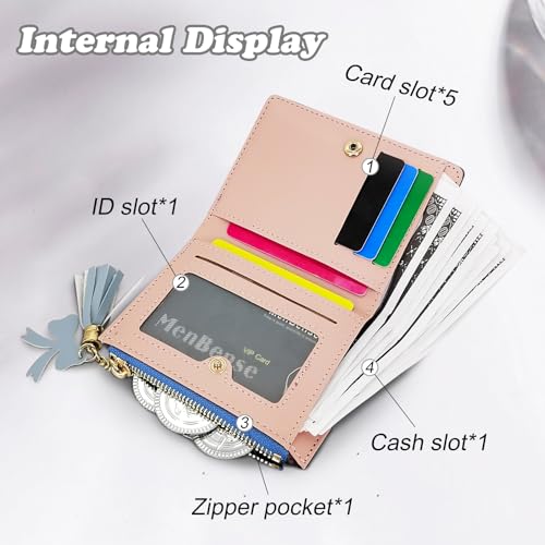 Women's Wallets, PU Leather Credit Card Holder Small Wallet for Women and Girls, Bifold Wallet with Zipper Cute Wallet for Travelling, Walking, Dating, Shopping (pink)4