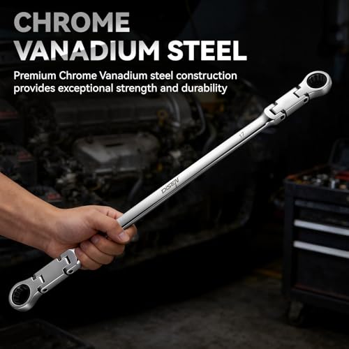 Image of DISEN Extra Long Flex Head Ratchet Wrench Metric 12-13MM, Double Jointed Box End Ratcheting Combination Wrench, 72-Teeth, Cr-V Steel,12 Point