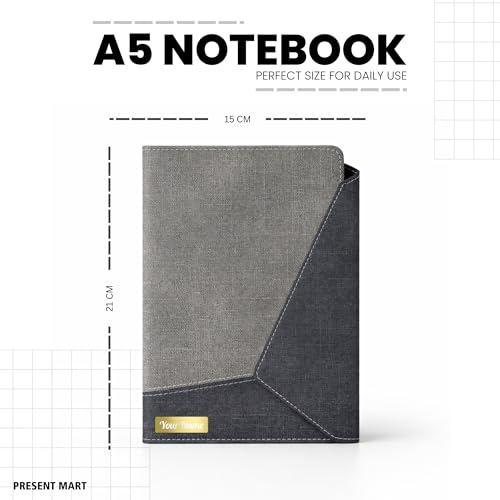 Image of FoldBook Mail Personalized Name Print A5 Notebook with Magnetic Flap Closure, Envelope Style 3-Fold Cover, 192 Pages Premium 80 GSM Paper, Bookmark Ribbon, Custom Journal Diary for Office School Gifts (GREY)