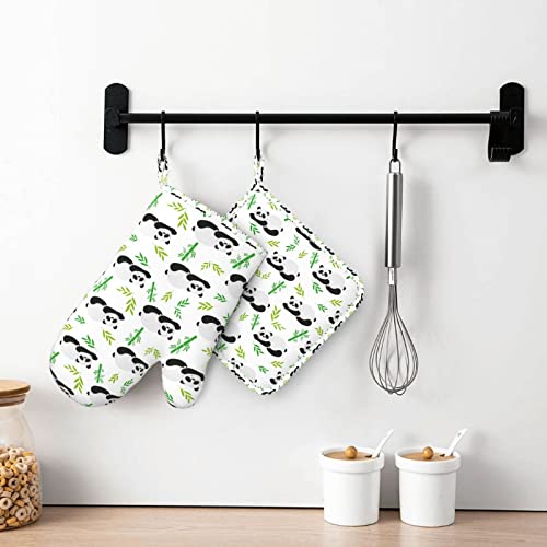 Scandinavian Thick Oven Mitts(Right Hand) And Pot Holders,Skiing Reindeer Clothing,Oven Glove Heat Resistant 464℉ With Non-Slip Silicone Surface For Bake,Cooking,Bbq,White Charcoal Grey #TOP5