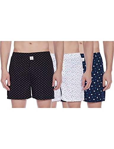 Hammersmith Men’S Printed Boxers (Pack Of 3) (Hsboxpo3M002_White,Dark Blue,Navy_Large)