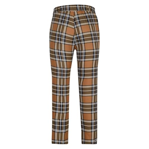 Men's Casual Pants Classic Fit Checkered Straight Legs Suit Pant Button Slim Fit Lightweight Business Work Pants2