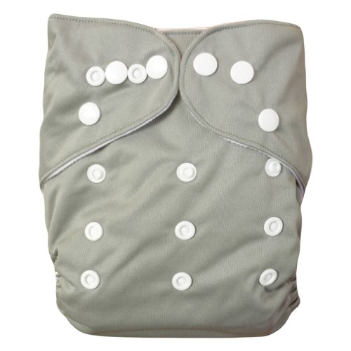 ALVABABY Double Rrows of Snaps Fitted Pocket Washable Adjustable Bear Grey Cloth Diaper with 2 Inserts Neutral Color (Metal) B29