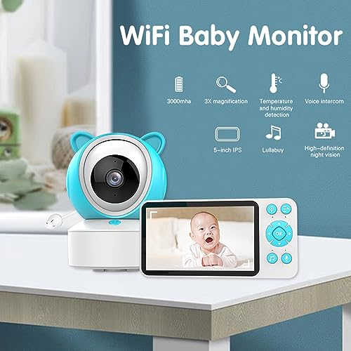 Câmera de Monitoramento Infantil, Monitor de bebê Wi-fi, Reprodução de Canção de Ninar, Função de Vi