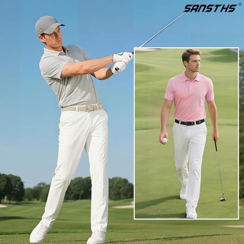 Image of SANSTHS Elastic Woven Golf Belt for Men, 1.3 inch Casual Stretch Braided Web Belt with Pin Buckle for Golf Jeans Casual Pants
