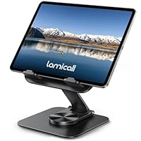 Lamicall Adjustable iPad Stand for Desk - [Ultra-Slim Foldable][360°Rotation] Tablet Stand with Heavy-Duty Base, Tablet Holder for 4.7-13\" Devices, 2025 iPad Pro Air Mini, Kindle, iPhone 17 Pro Max