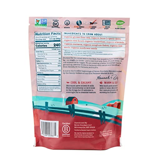 Seven Sundays Farmers Market Organic Almond Date Currant Muesli Cereal - 4 Count, 12 Oz Pouch - Certified Gluten Free Muesli - Non GMO, No Refined Sugar and Kosher
