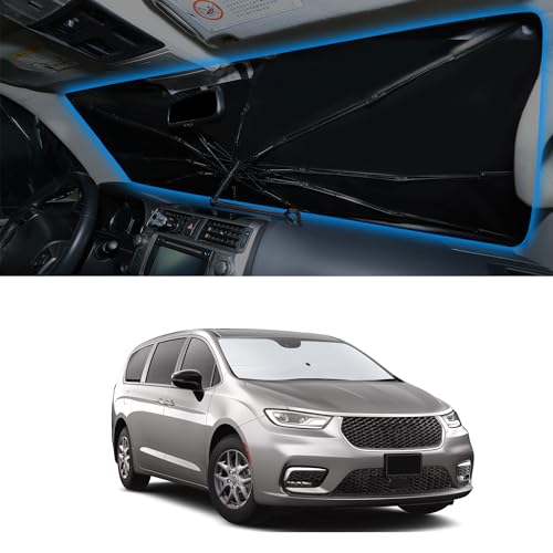 Image of Windshield Sun Shade Umbrella for 2017-2026 Pacifica Minivan for Chrysler | Full covered for windshield, Block UV Rays, Heat Reduction, Easy to install, Durable & Fold Up Small