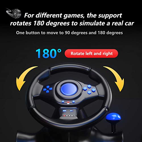 Szyuyu Racing Steering Wheel With Pedals/Paddles Shifter And Vibration For Ps4/ Ps3/ Xbox One/Xbox 360/Switch/Android/Pc (Blue) #TOP3