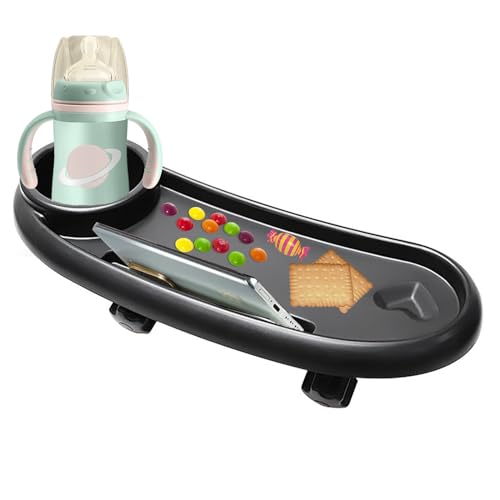 Image of Universal Stroller Snack Tray, Stroller Accessories Stroller Snack Tray Attachment, Stroller Cup Holder with Phone Holder and Snack Tray, Compatible with Nuna, Uppababy, Mockingbird, BOB (Black)