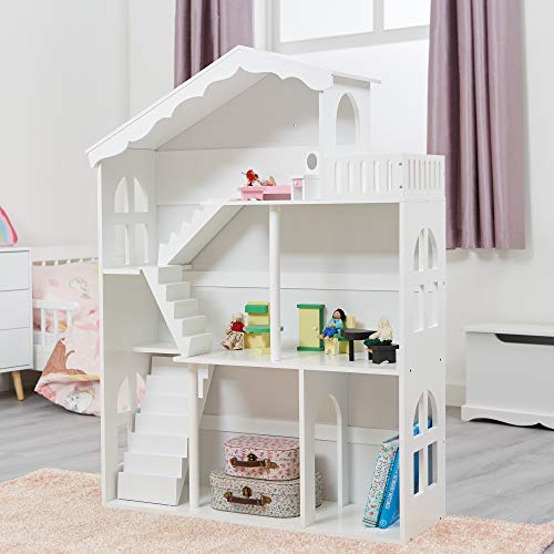 Liberty House Toys Weißes Holz Puppenhaus Bücherregal mit Dach Terrasse Balkon, 116cm H x 83cm W x 30.5cm D – Bild 5