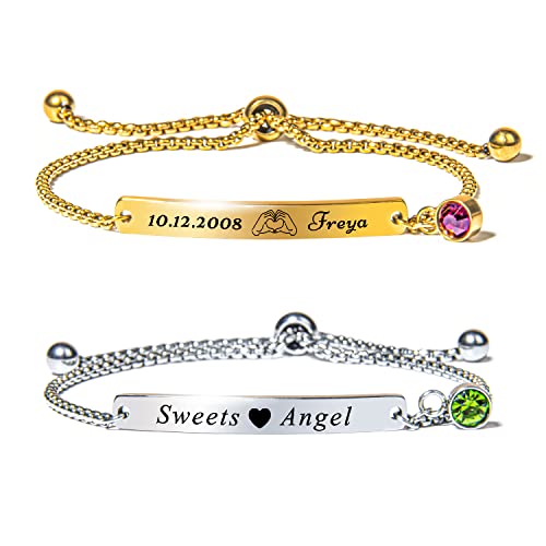 Rubsmao Personalised Bracelets for Women, Birthstone Birthday Gifts for Her, ...