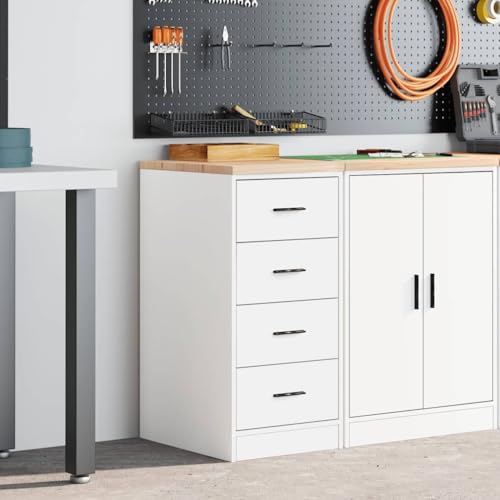 Armoire de rangement de garage blanche 4 tiroirs pour outil et bureau