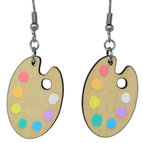 Pastel Hand-Painted Wood Paint Palette Dangle Earrings