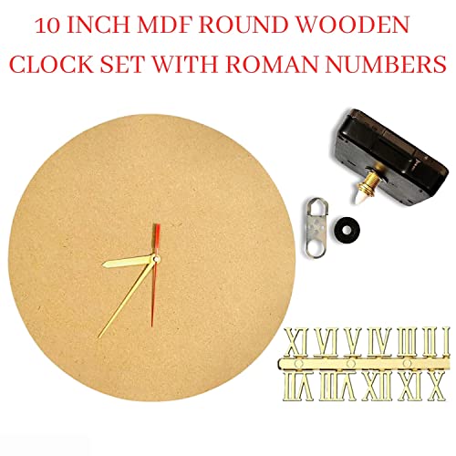 Image of R H LIFESTYLE DIY Clock Making Kit Round Wooden MDF Base Roman Number Clock Hands Clock Movement Machine Resin Art Kit (10 INCH)