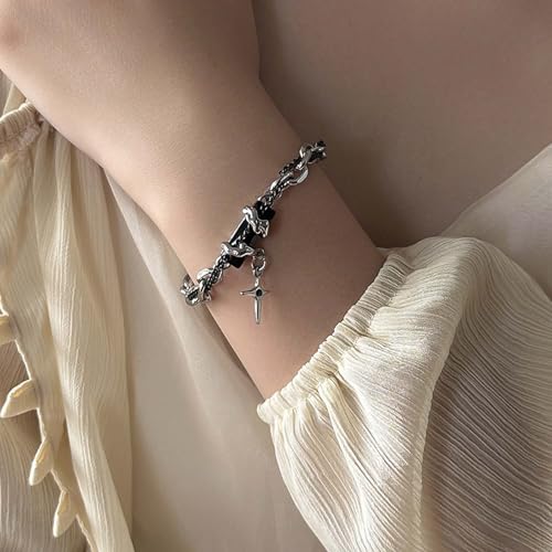 Image of 2 PCS Gothic Chain Bracelet for Men, Stylish Double Chain Punk Bracelet for Men, Alloy Men Bracelet for Gifts, Fashion Jewellery for Diwali, Christmas, Birthday