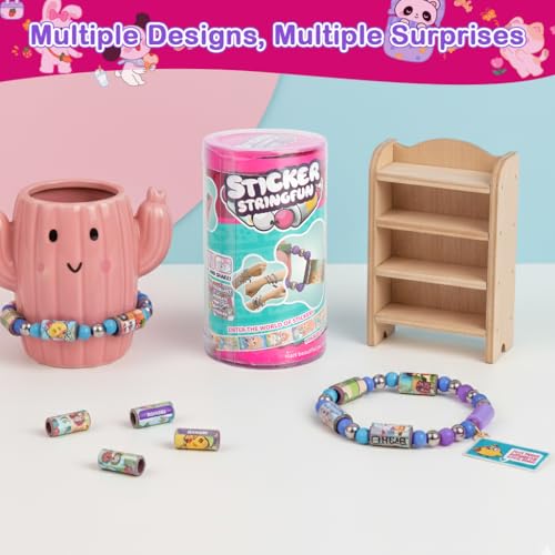 Image of PATPAT 40Pcs DIY Sticky Rolls Bracelet Kit, Fun Sticker Roll Bracelet for Girls Stylish with 40 Mini Stickers, Assorted Beads & Charms, Friendship Bracelet Making Set Birthday Gift for Kids