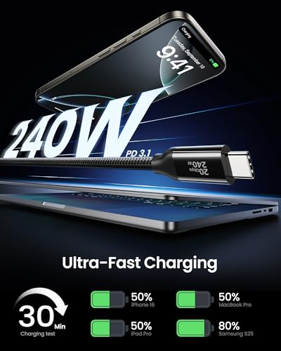 Image of Silkland USB 4 Cable 16.5FT /5M, 20Gbps Data Transfer, 5K /4K@60Hz, 240W | Braided USB C Monitor Cable Compatible for Thunderbolt 4 /3, MacBook, iPhone 17, VR Headset,