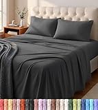 Utopia Bedding Queen Sheet Set - Jersey Knit Sheets 4 Piece – Cotton – Soft T-Shirt Stretchy Sheets (Dark Grey)