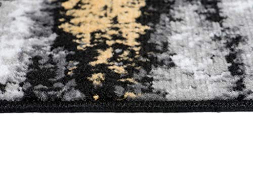 TAPISO Maya Teppich Läufer Meterware Kurzflor Wohnzimmer Flur Küche Modern Brücke Grau Gelb Schwarz Verwischt Meliert Design ÖKOTEX 80 x… – Ansicht 5