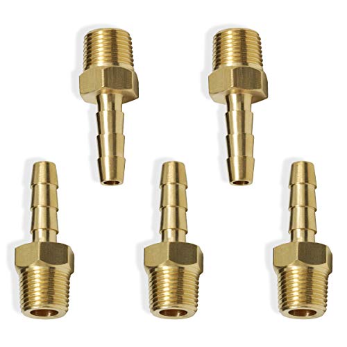 Boeray 5Pcs Hose Barb 3/16" Barb To 1/8" Male Npt Thread Adapter Brass Fitting #TOP5