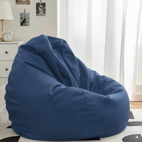 Image of 4XL Leatherette Bean Bag Chair with Footrest & Cushion with Beans Filled (Ready to Use) Color- (Royal Blue, Bean Bag Only)