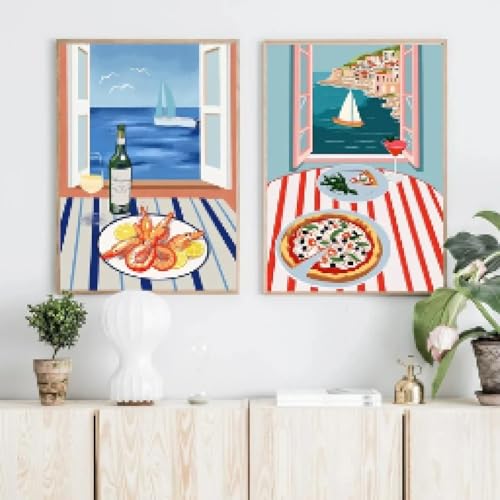 Affiche de pizza en bord de mer pour decorer un salon lumineux sans cadre