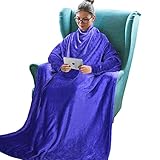 Fleece Wearable Blanket with Sleeves and Front Pocket for Women Men, Super Soft Microplush Adult Comfy Throw with Sleeves for Lounge Couch Reading Watching TV 73