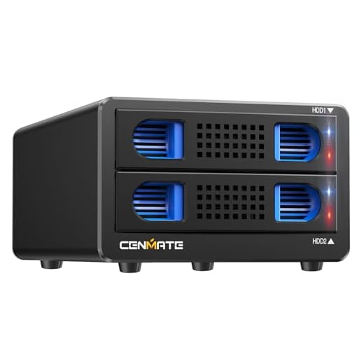 CENMATE Aluminum Dual Bay Hard Drive RAID Enclosure with Cooling Fan for 2.5“/3.5" SATA HDD/SSD with USB A/C 3.0, Tool-Free HDD Enclosure, 4 Modes(Support RAID 1/0/JBOD/NORMAL)