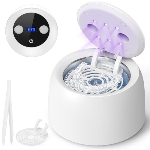 Ultrasonic Retainer Cleaner Machine - 45±3kHz Frequency,with Digital Timer, Auto Lift Tray,UVC+UVA Lamp,IPX6 &amp; SUS304 Tank,Dental Clean Pod for Denture,Aligner,Mouth Guard,Toothbrush