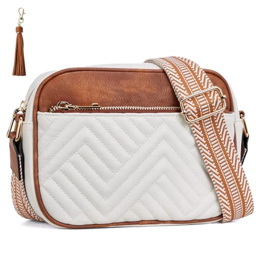 Fashion Crossbody Bags for Women Vegan Leather Quilted Crossbody Purses Shoulder Bag with Wide Strap