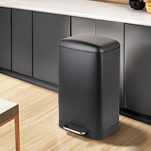 Image of MoNiBloom 10.5-Gallon Step Trash Can with Soft-Close Lid for Kitchen Bathroom Bedroom Living Room Home Office Dorm Fingerprint-Proof Foot Pedal Garbage Bin with Removable Inner Bucket Black 40-Liter