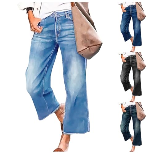 Women's Wide Leg Jeans Casual Stretchy Mid Rise Denim Pants Loose Fit Jeans Vintage Zipper Denim Pants with Pockets4
