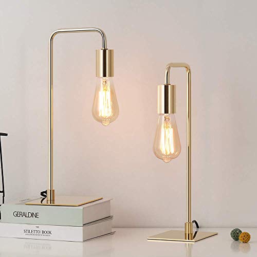 Gold Desk Lamp - Edison Table Lamps- Industrial Bedside Lamp For Bedroom, Living Room, Dorm - Small Metal Lamp For Reading, Nightstand, Dressers #TOP2