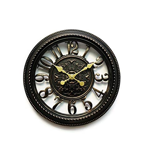 Wazstone Royal Dark Iron Chevalier Emblem Wall Clock, 16 Nonticking Sweep Movement, Classic Antiquity European Style, Hollow Frame Design, Brushed Metallic Texture, Plastic Frame, Glass Front Black #TOP27
