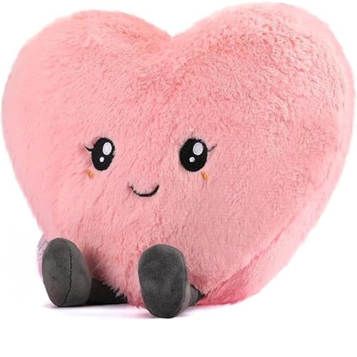 Image of ZEXSAZONE Cute Heart Plush Pillow, Soft Stuffed Heart Shape Cushion Toy, Pink Teddy Pillow for Kids, Girls, Valentine's Day, Birthday Gift, Home & Bedroom Decoration