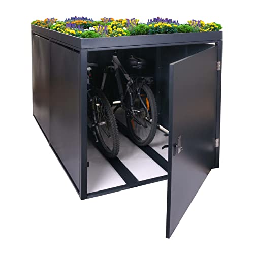 Mendler 2er-Fahrradgarage mit Pflanzkasten HWC-L56b, Fahrradbox, abschließbar verzinkter Stahl 125x113x208cm - anthrazit