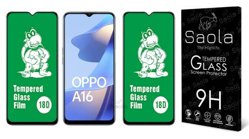 Image of Saola 18D Tempered Glass With Inbuilt AirBag Borders For Oppo A16 (Pack Of 2) with Free Installation Kit. Full screen Coverage - 6.52 inch
