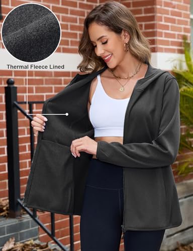 Viracy Womens Full Zip Up Hoodies Lightweight Fleece Jackets Long Sleeve Hiking Sweater with Handy Pockets and Inside Pocket3