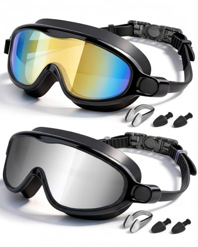 Image of Swim Goggles 2 Pack, Wide View Anti Fog&UV Swimming Goggles for Audlt, No Leak Pool Beach Essentials for Men Women