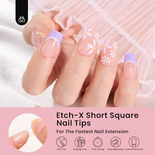 Image of Beetles Gel Nail Tips Etch-X, Square Short, 576Pcs 12 Sizes, Pre-Shaped Half Matte Full Cover Soft Acrylic False Nail Tips Easy DIY Press On Nail Extension Manicure Salon Gift for Women