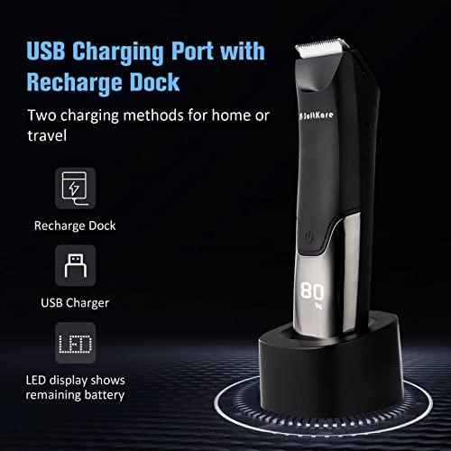 Softkare Groin Hair Trimmer For Men - Safe Ball Shaver, Replaceable Ceramic Blade Heads & Charging Base, Electric Body Groomer With Light & Power Display, Waterproof Wet/Dry Use Male Razor #TOP2