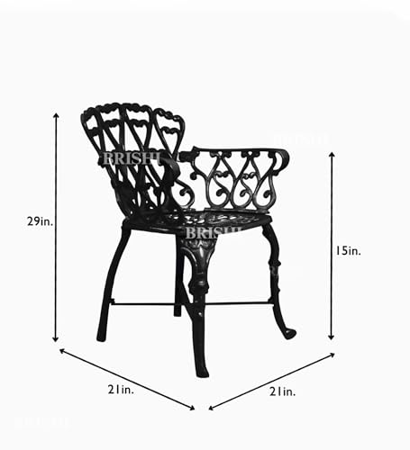 Image of BRISHI Cast Aluminium Garden Patio Seating Chair and Table Set for Balcony Outdoor Furniture with 1 Table and 2 Chair Set (Black)