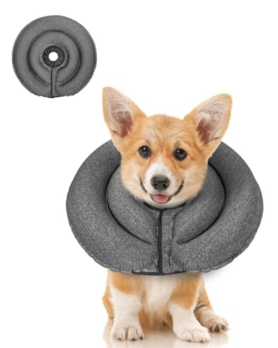 Image of MIDOG Patented Inflatable Dog Cone, Soft Recovery Collar, Gray, M
