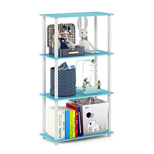 Image of Furinno Turn-N-Tube 4-Tier Multipurpose Shelf Display Rack, Round Tubes, Light Blue /White