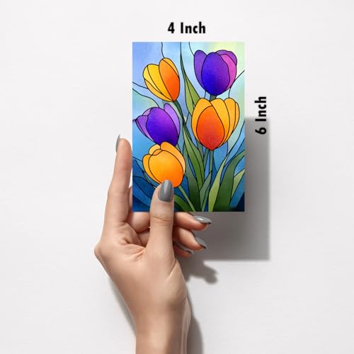 Image of SiddArtify Floral Stained Glass Wall Art Poster Print Set - Modern Flower Decor for Living Room Bedroom Office - Set of 2-4x6 Inch - Board (Pack of 6) - Sticker (Pack of 6)