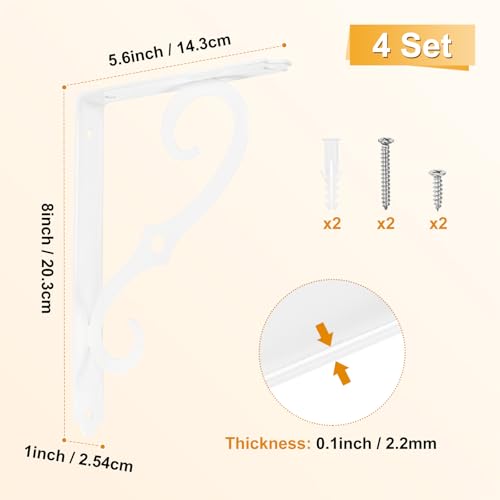 M METERXITY 4-Pack Shelf Brackets, 8 Inch Long L Shape Iron Wall Mount Shelf Support Bracket with Mounting Hardware 120 lbs Load Capacity for Home/Kitchen/DIY Decorative [White] by M METERXITY - Used condition - Image 3