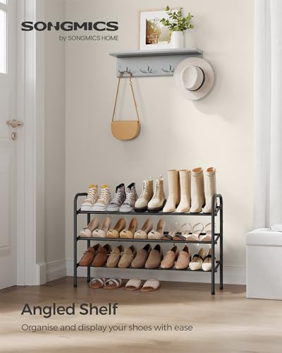 SONGMICS Expandable Shoe Rack, 3-Tier Metal Shoe Shelf Storage, Adjustable Shoe Organiser - Image 4